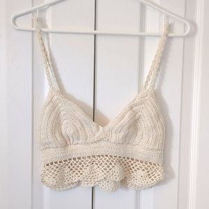American Eagle Crochet Knit Crop Top, cream small